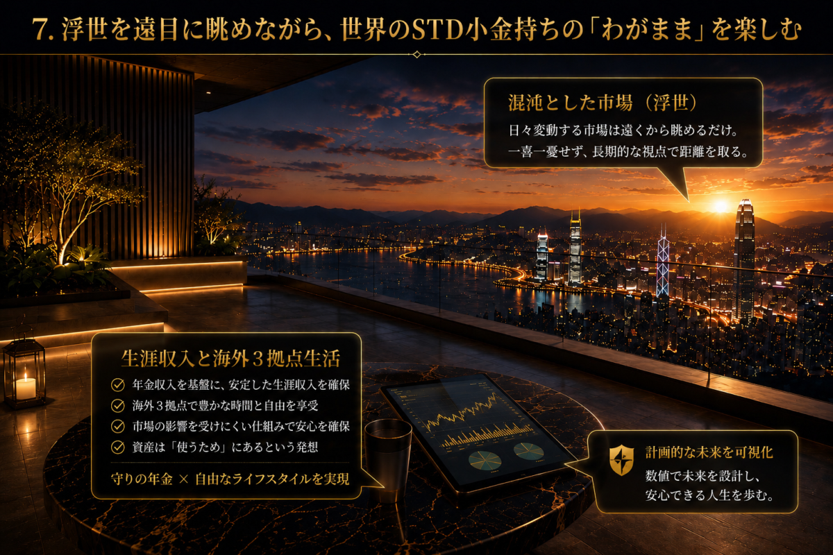 富裕層の定義は罠?世界の基準と日本の違い
7.浮世を遠目に眺めながら、世界STD小金もちの「わがまま」を楽しむ